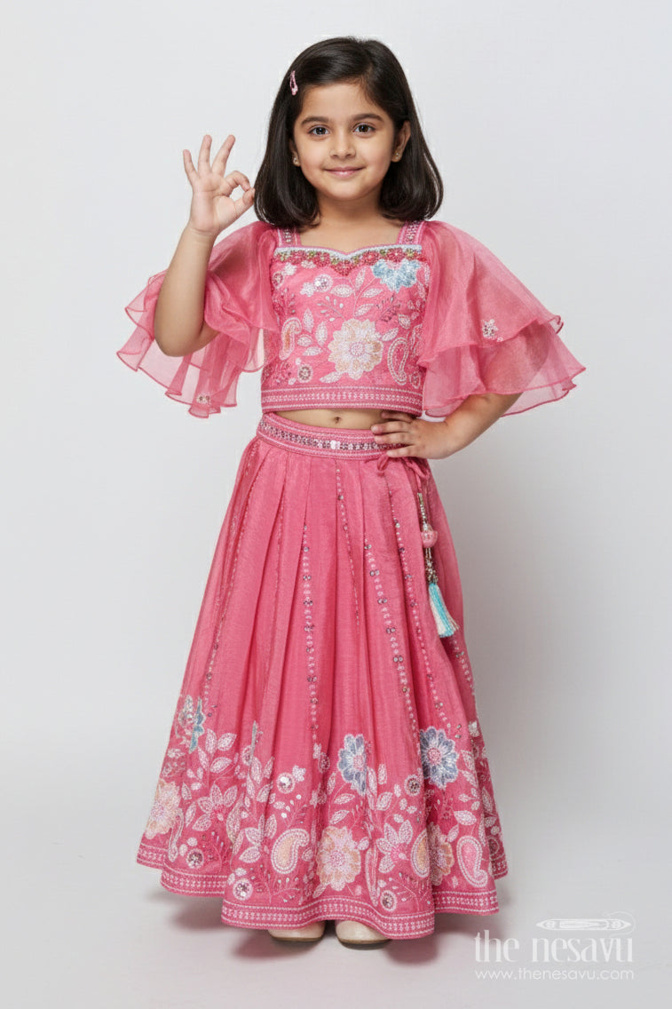 The Nesavu Girls Lehenga Choli Girls Embroidered Lehenga Choli for Festive Parties and Stage Events Nesavu 16 (1Y) / Pink GL843A-16 Nesavu girls embroidered georgette lehenga choli statement sleeves parties events