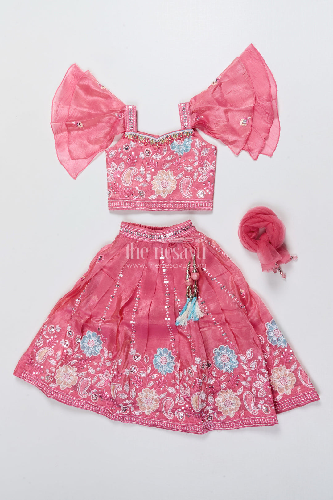 The Nesavu Girls Lehenga Choli Girls Embroidered Lehenga Choli for Festive Parties and Stage Events Nesavu Nesavu girls embroidered georgette lehenga choli statement sleeves parties events