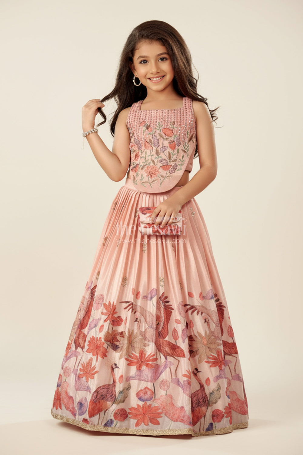 The Nesavu Girls Lehenga Choli Girls Embroidered Lehenga Choli for Weddings and Festive Functions Nesavu 24 (5Y) / Peach GL725A-24 Nesavu girls embroidered lehenga choli georgette weddings festive celebrations