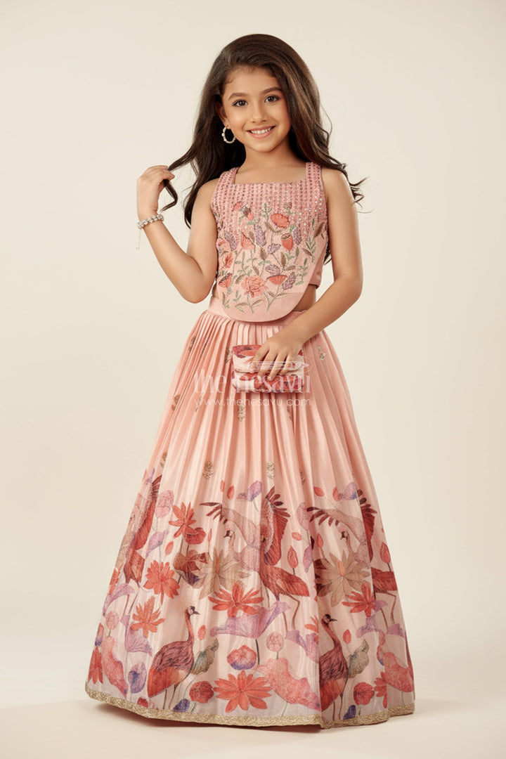 The Nesavu Girls Lehenga Choli Girls Embroidered Lehenga Choli for Weddings and Festive Functions Nesavu 24 (5Y) / Peach GL725A-24 Nesavu girls embroidered lehenga choli georgette weddings festive celebrations