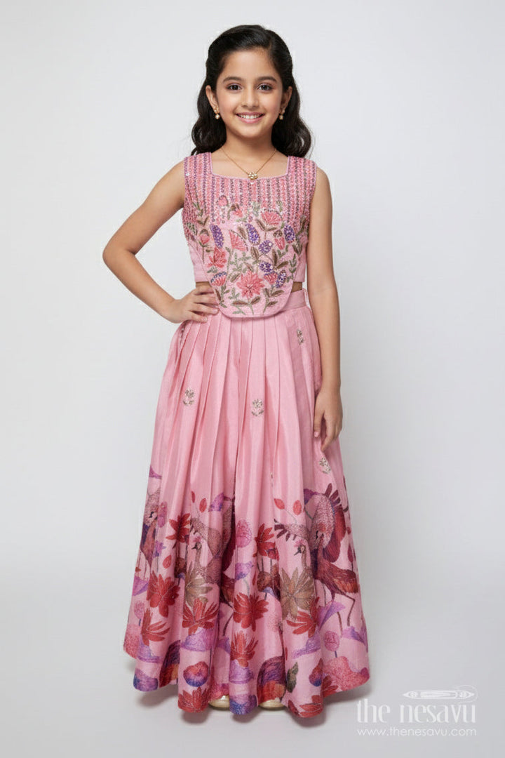 The Nesavu Girls Lehenga Choli Girls Embroidered Lehenga Choli for Weddings and Festive Functions Nesavu 24 (5Y) / Peach GL725A-24 Nesavu girls embroidered lehenga choli georgette weddings festive celebrations