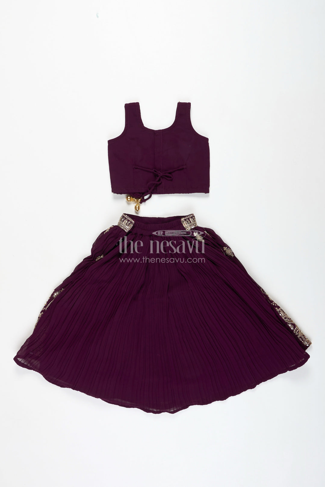 The Nesavu Girls Lehenga Choli Girls Embroidered Lehenga Choli for Weddings and Festive Occasions Nesavu Nesavu Girls Embroidered Lehenga Choli Weddings Plum Georgette Festive Outfit Zari Work