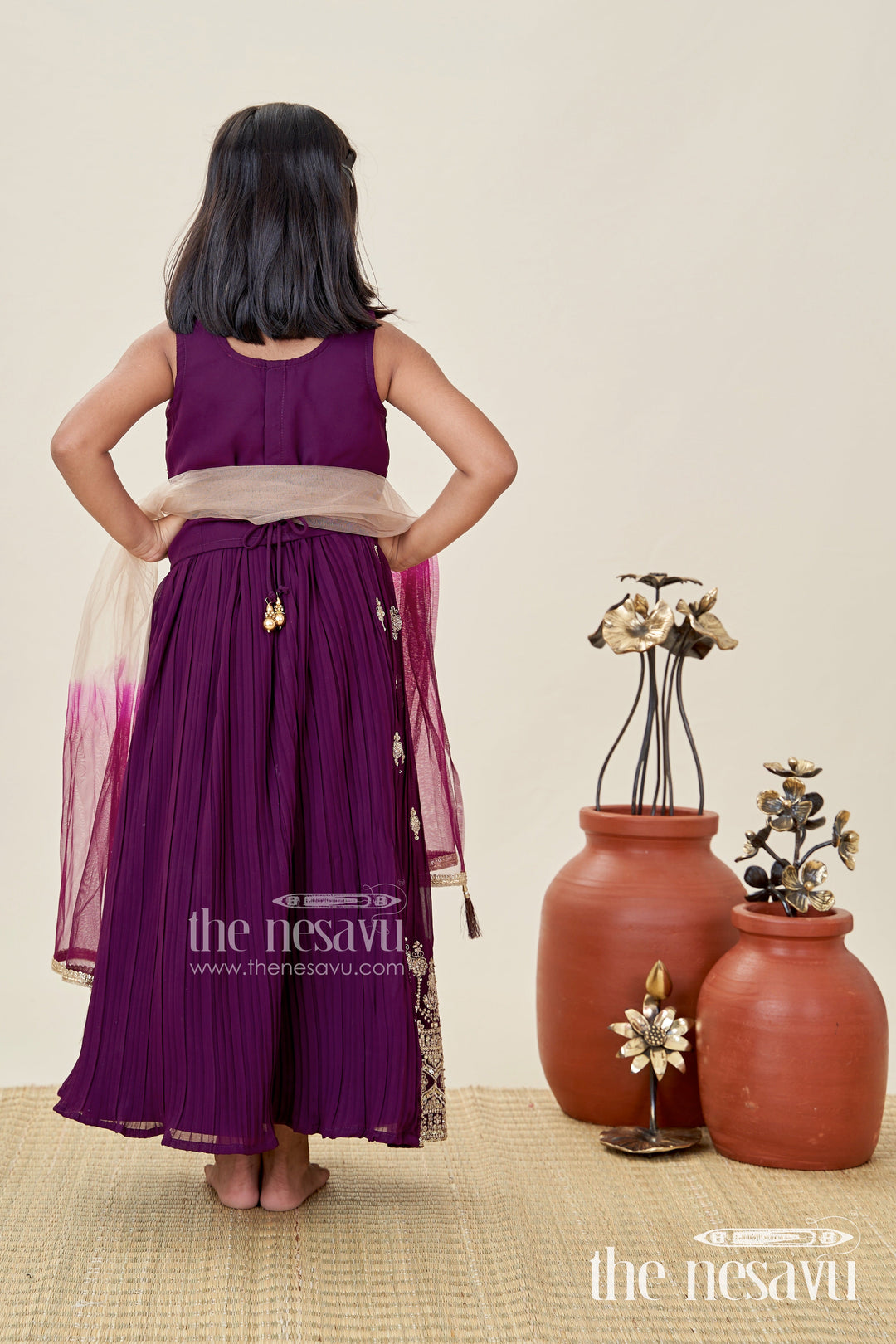 The Nesavu Girls Lehenga Choli Girls Embroidered Lehenga Choli for Weddings and Festive Occasions Nesavu Nesavu Girls Embroidered Lehenga Choli Weddings Plum Georgette Festive Outfit Zari Work