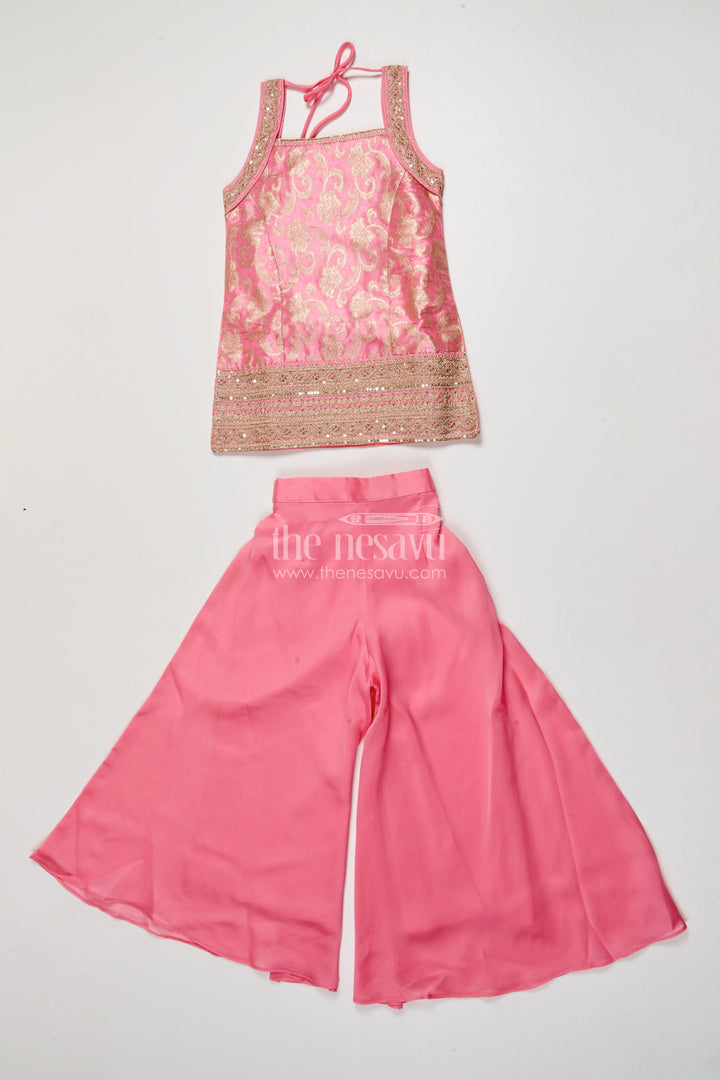 The Nesavu Girls Sharara / Plazo Set Girls Embroidered Plazo Set for Festive Celebrations and School Events Nesavu 24 (5Y) / Peach GPS911A-24 Nesavu girls plazo set embroidered yoke georgette Navratri festive events