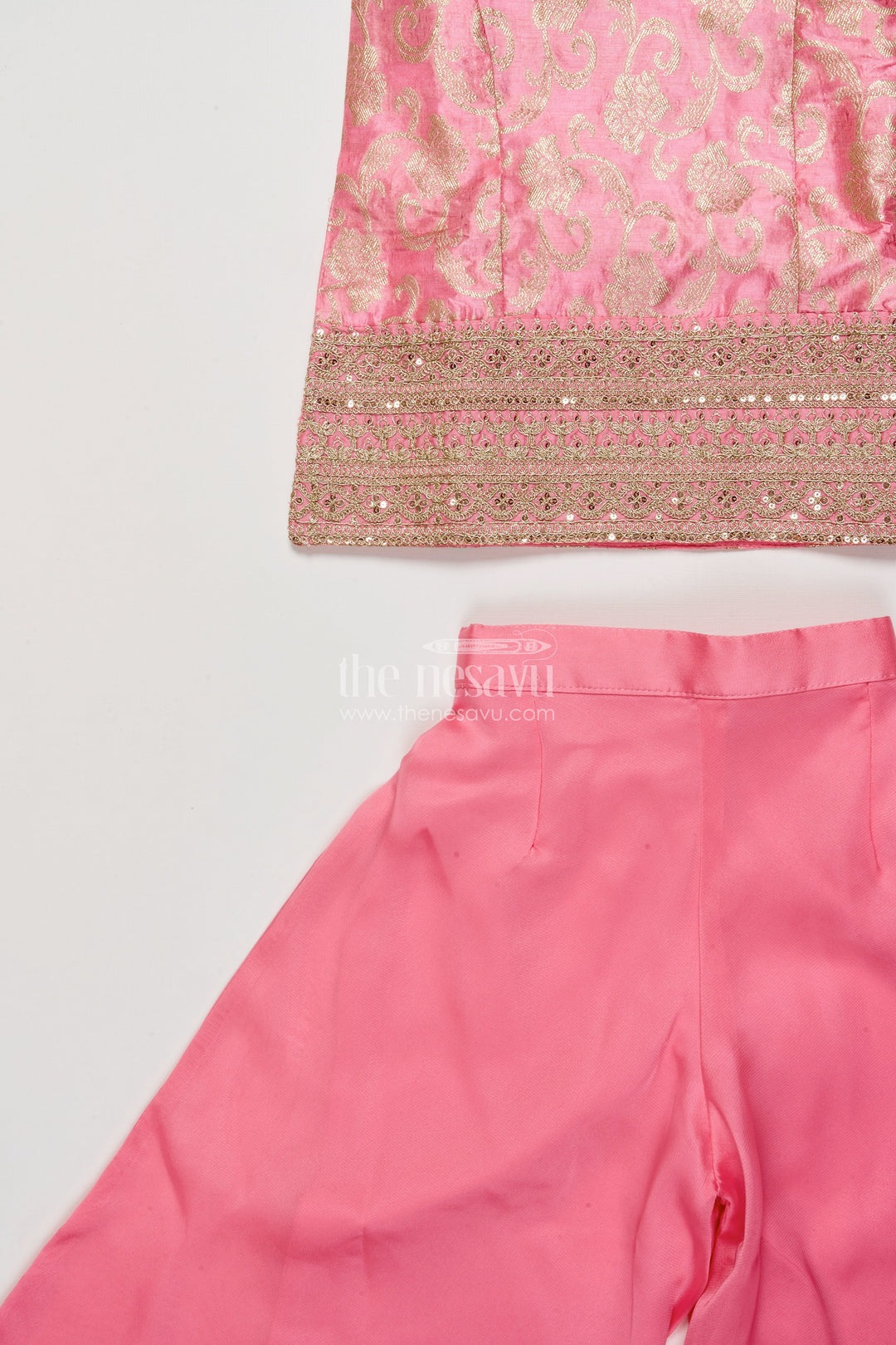 The Nesavu Girls Sharara / Plazo Set Girls Embroidered Plazo Set for Festive Celebrations and School Events Nesavu Nesavu girls plazo set embroidered yoke georgette Navratri festive events