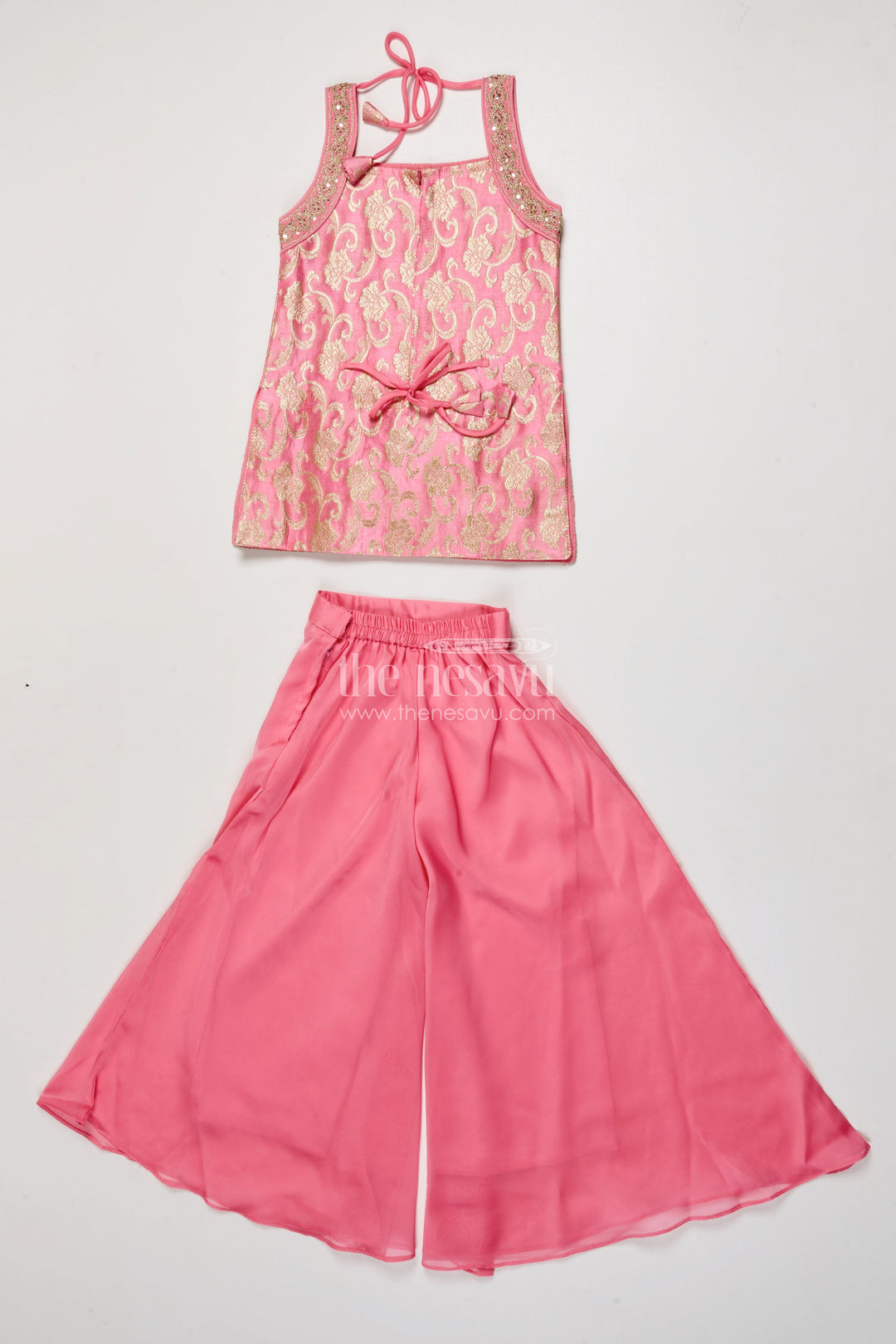 The Nesavu Girls Sharara / Plazo Set Girls Embroidered Plazo Set for Festive Celebrations and School Events Nesavu Nesavu girls plazo set embroidered yoke georgette Navratri festive events