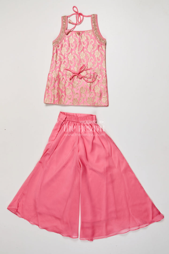 The Nesavu Girls Sharara / Plazo Set Girls Embroidered Plazo Set for Festive Celebrations and School Events Nesavu Nesavu girls plazo set embroidered yoke georgette Navratri festive events