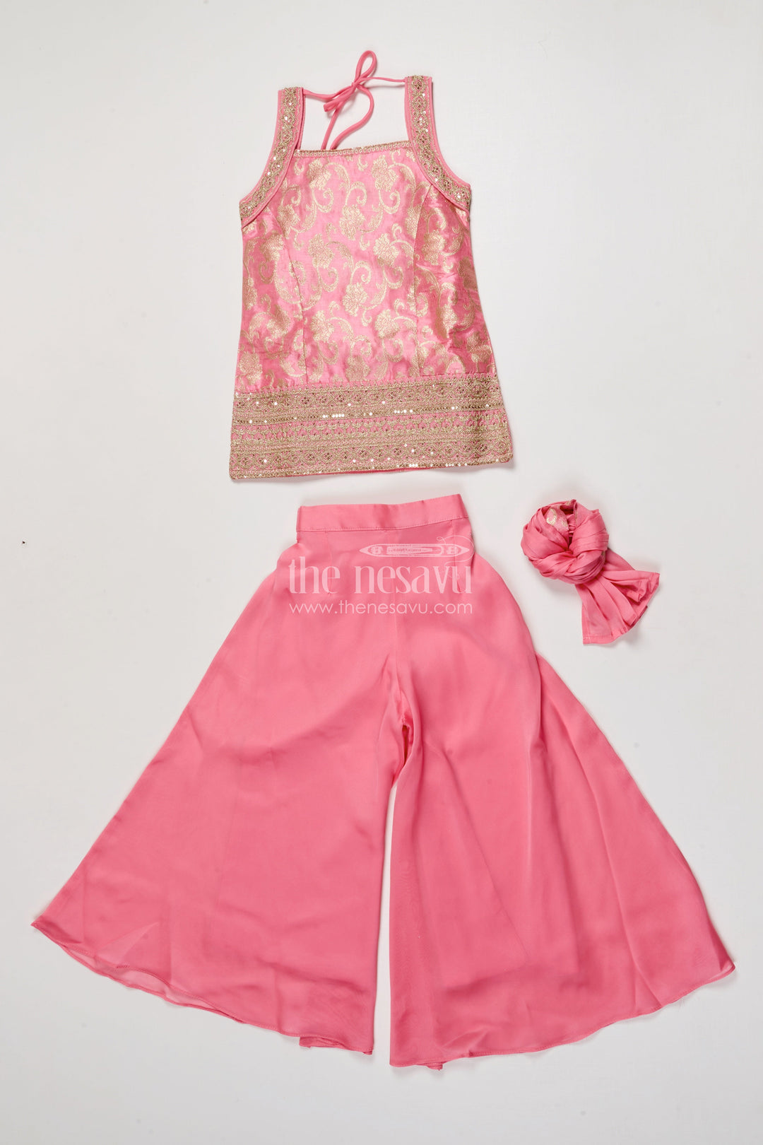 The Nesavu Girls Sharara / Plazo Set Girls Embroidered Plazo Set for Festive Celebrations and School Events Nesavu Nesavu girls plazo set embroidered yoke georgette Navratri festive events