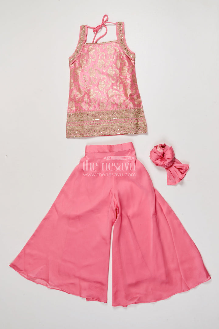 The Nesavu Girls Sharara / Plazo Set Girls Embroidered Plazo Set for Festive Celebrations and School Events Nesavu Nesavu girls plazo set embroidered yoke georgette Navratri festive events