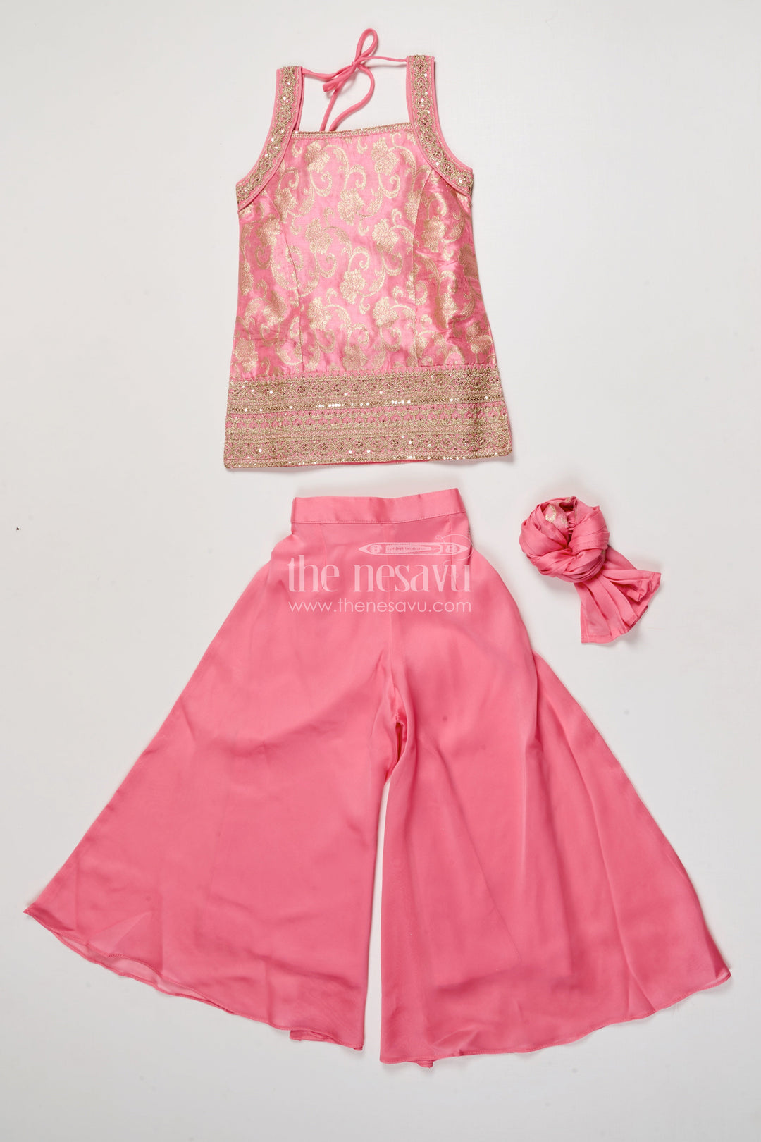 The Nesavu Girls Sharara / Plazo Set Girls Embroidered Plazo Set for Festive Celebrations and School Events Nesavu Nesavu girls plazo set embroidered yoke georgette Navratri festive events