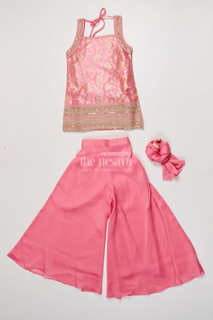 The Nesavu Girls Sharara / Plazo Set Girls Embroidered Plazo Set for Festive Celebrations and School Events Nesavu Nesavu girls plazo set embroidered yoke georgette Navratri festive events