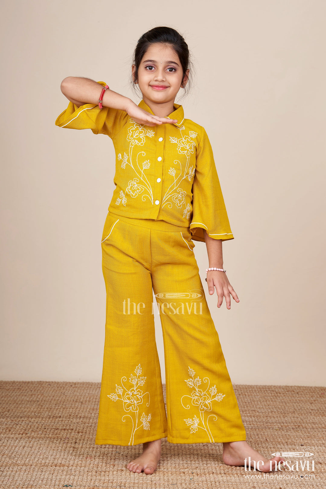 The Nesavu Girls Co-Ord Sets Girls Embroidered Plazo Set for Festive School Events and Family Functions Nesavu 18 (2Y) / Yellow GPS726A-18 Nesavu girls embroidered cotton plazo set  ideal ethnic school programs traditional celebrations