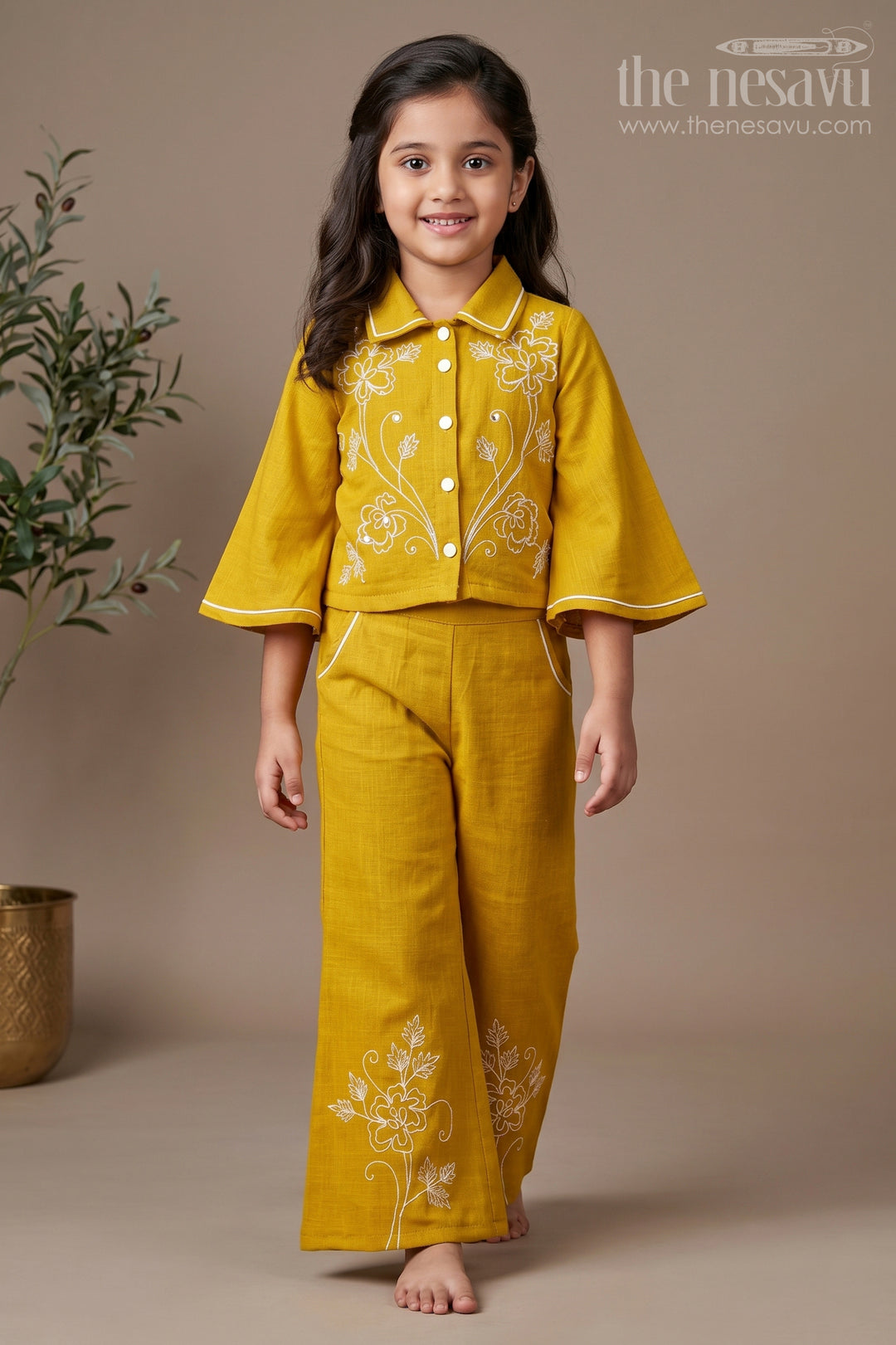 The Nesavu Girls Co-Ord Sets Girls Embroidered Plazo Set for Festive School Events and Family Functions Nesavu 18 (2Y) / Yellow GPS726A-18 Nesavu girls embroidered cotton plazo set  ideal ethnic school programs traditional celebrations