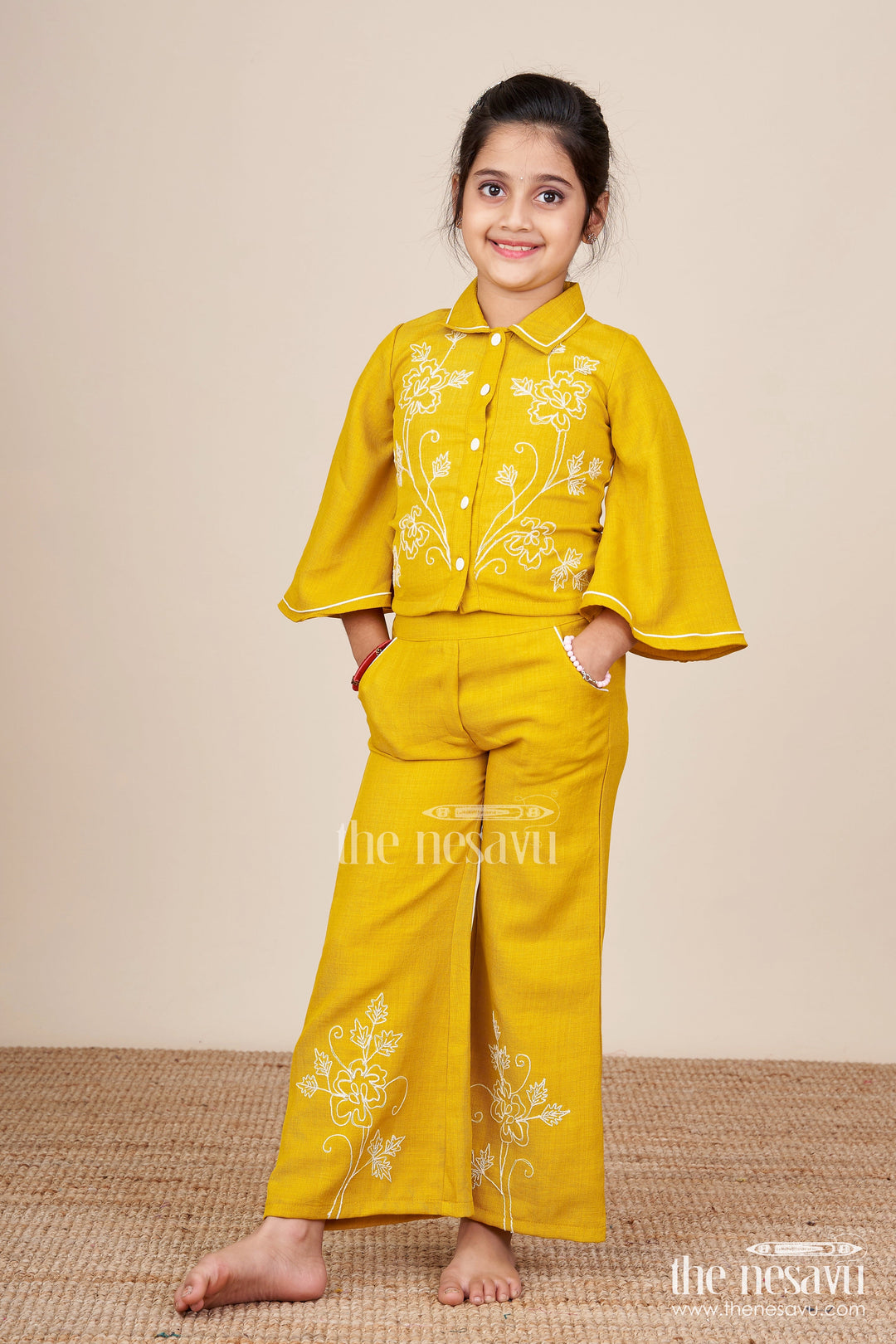 The Nesavu Girls Co-Ord Sets Girls Embroidered Plazo Set for Festive School Events and Family Functions Nesavu Nesavu girls embroidered cotton plazo set  ideal ethnic school programs traditional celebrations