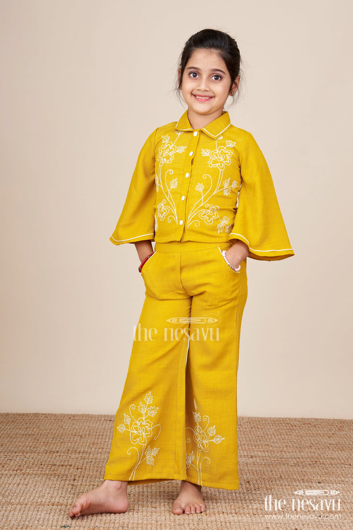 The Nesavu Girls Co-Ord Sets Girls Embroidered Plazo Set for Festive School Events and Family Functions Nesavu Nesavu girls embroidered cotton plazo set  ideal ethnic school programs traditional celebrations