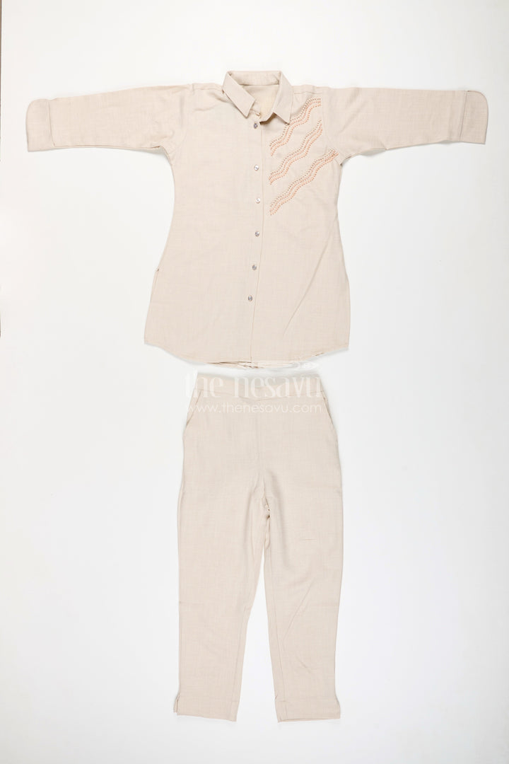 The Nesavu Girls Co-Ord Sets Girls Embroidered Plazzo Set for Family Gatherings and School Ethnic Days Nesavu 32 (9Y) / Cream GPS784A-32 Nesavu girls embroidered plazzo set viscose blend  ideal ethnic day casual functions