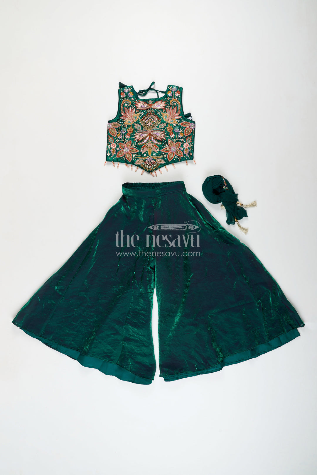 The Nesavu Girls Sharara / Plazo Set Girls embroidered sharara kurti set for festive celebrations Nesavu Nesavu girls embroidered sharara kurti set organza weddings festive wear