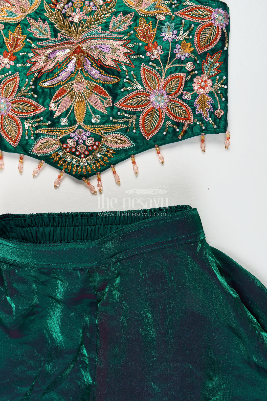 The Nesavu Girls Sharara / Plazo Set Girls embroidered sharara kurti set for festive celebrations Nesavu Nesavu girls embroidered sharara kurti set organza weddings festive wear