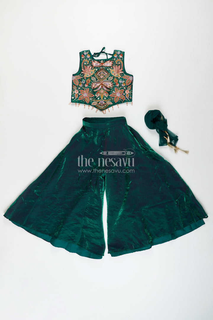 The Nesavu Girls Sharara / Plazo Set Girls embroidered sharara kurti set for festive celebrations Nesavu Nesavu girls embroidered sharara kurti set organza weddings festive wear