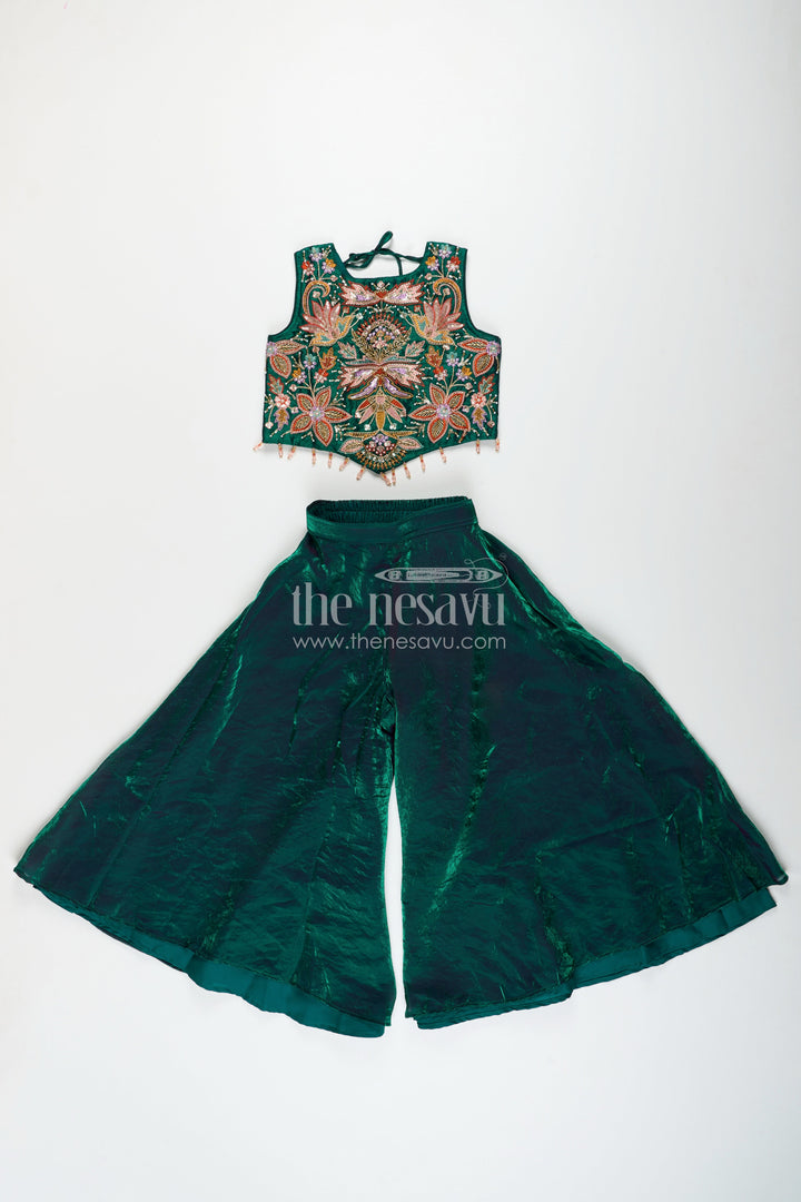 The Nesavu Girls Sharara / Plazo Set Girls embroidered sharara kurti set for festive celebrations Nesavu Nesavu girls embroidered sharara kurti set organza weddings festive wear