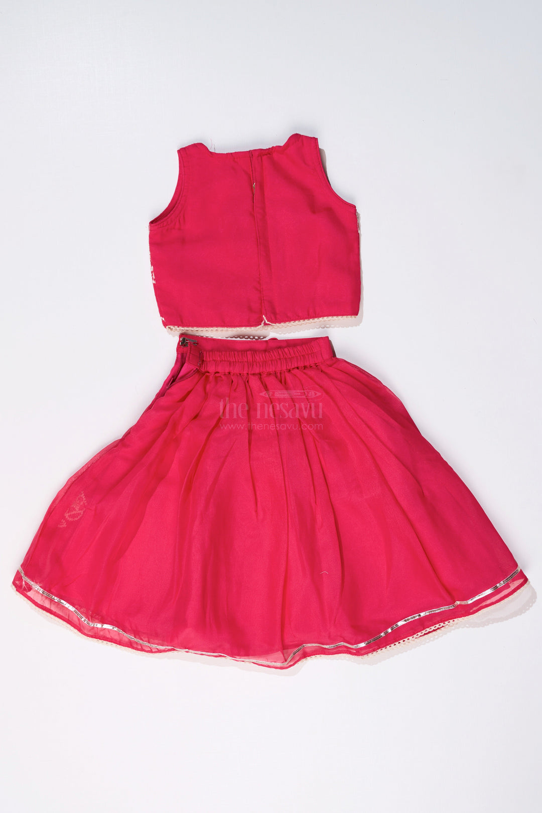 The Nesavu Girls Lehenga Choli Girls Embroidered Sharara Lehenga Choli in Red with Floral Gold Threadwork Nesavu Girls Embroidered Red Sharara Lehenga Choli Gold Mirror Work | The Nesavu