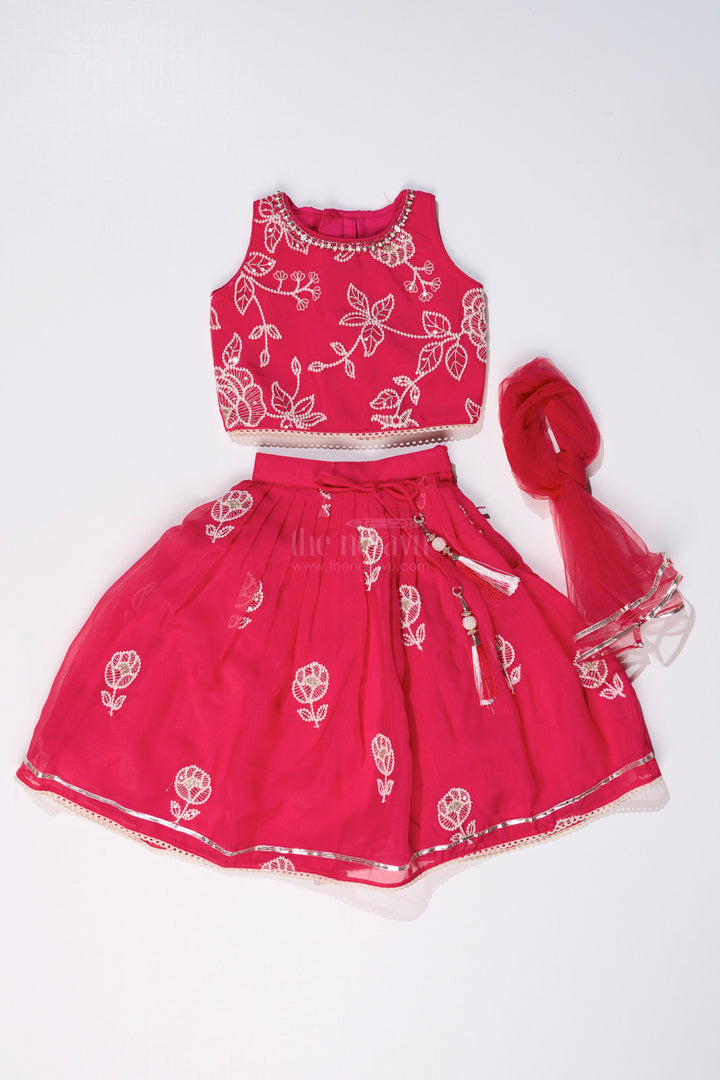 The Nesavu Girls Lehenga Choli Girls Embroidered Sharara Lehenga Choli in Red with Floral Gold Threadwork Nesavu Girls Embroidered Red Sharara Lehenga Choli Gold Mirror Work | The Nesavu