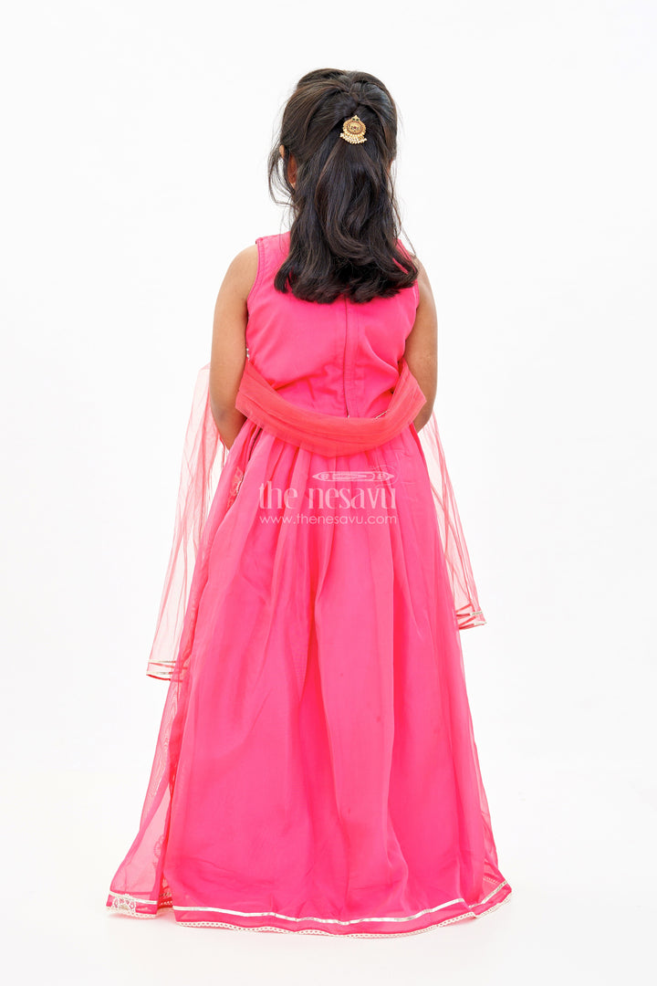 The Nesavu Girls Lehenga Choli Girls Embroidered Sharara Lehenga Choli in Red with Floral Gold Threadwork Nesavu Girls Embroidered Red Sharara Lehenga Choli Gold Mirror Work | The Nesavu