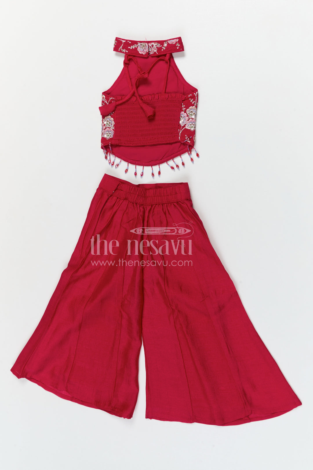 The Nesavu Girls Sharara / Plazo Set Girls Embroidered Sharara Set for Festive Celebrations and Special Occasions Nesavu Nesavu girls viscose blend silk embroidered sharara set for festive occasions