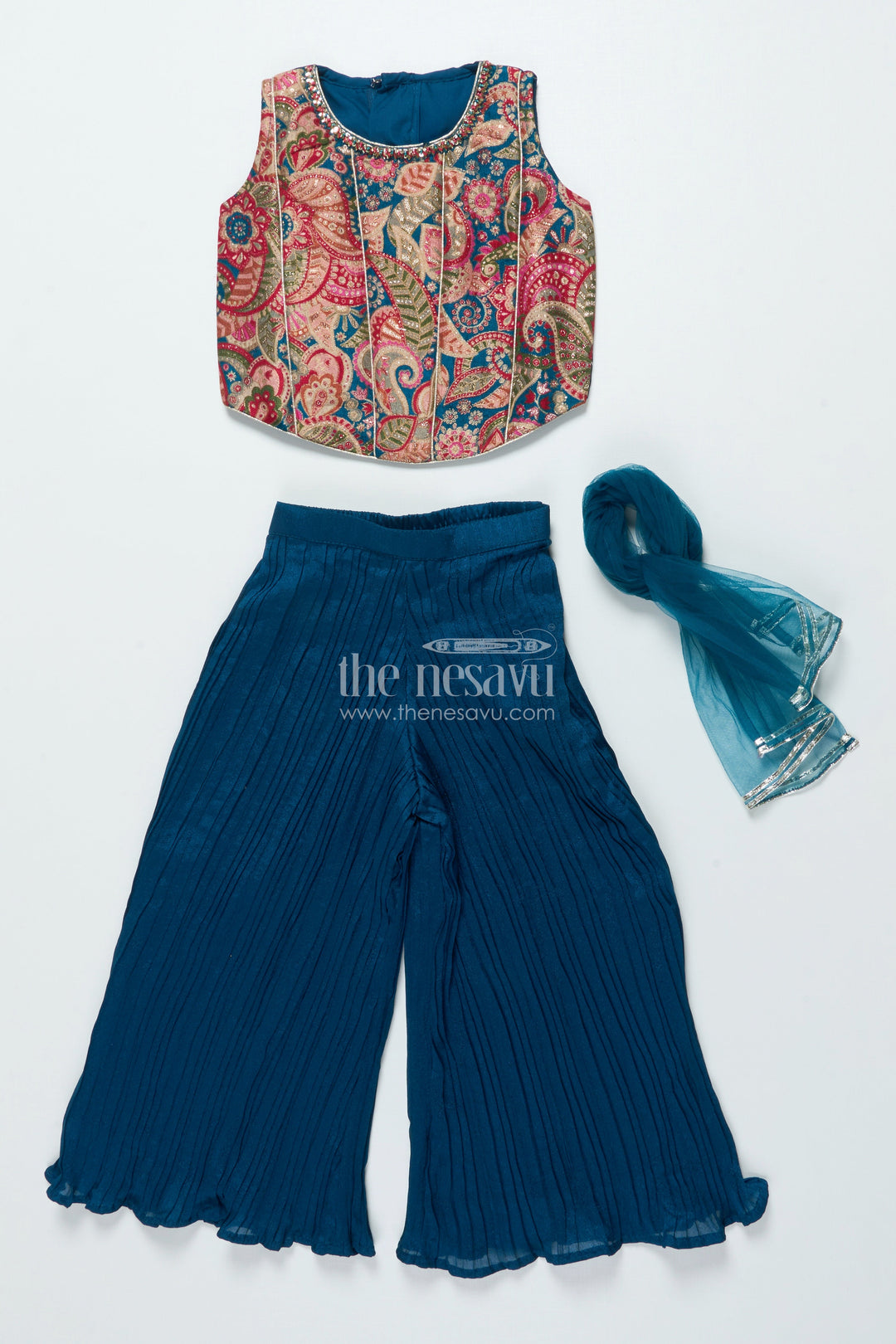 The Nesavu Girls Sharara / Plazo Set Girls Embroidered Sharara Set for School Ethnic Day and Traditional Events Nesavu Nesavu girls georgette sharara set embroidery school ethnic day festive dressing