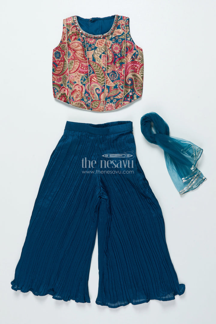 The Nesavu Girls Sharara / Plazo Set Girls Embroidered Sharara Set for School Ethnic Day and Traditional Events Nesavu Nesavu girls georgette sharara set embroidery school ethnic day festive dressing