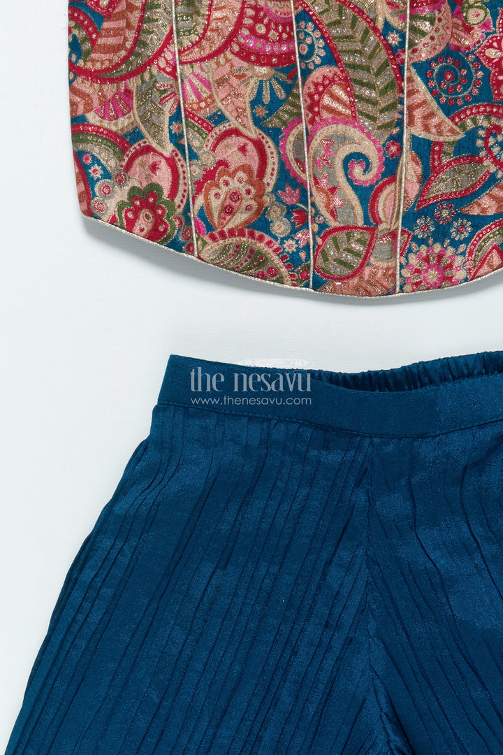 The Nesavu Girls Sharara / Plazo Set Girls Embroidered Sharara Set for School Ethnic Day and Traditional Events Nesavu Nesavu girls georgette sharara set embroidery school ethnic day festive dressing