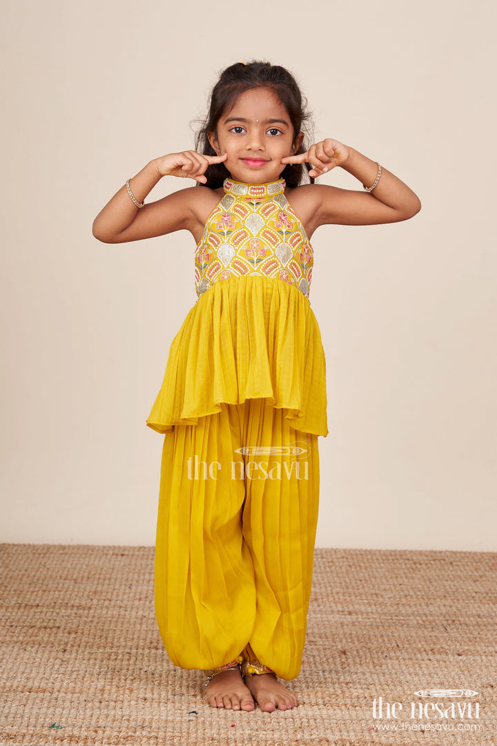 The Nesavu Girls Sharara / Plazo Set Girls Embroidered Sharara Set in Georgette for Weddings and Cultural Events Nesavu 16 (1Y) / Green GPS860A-16 Nesavu girls embroidered georgette sharara set weddings festive functions stage performances