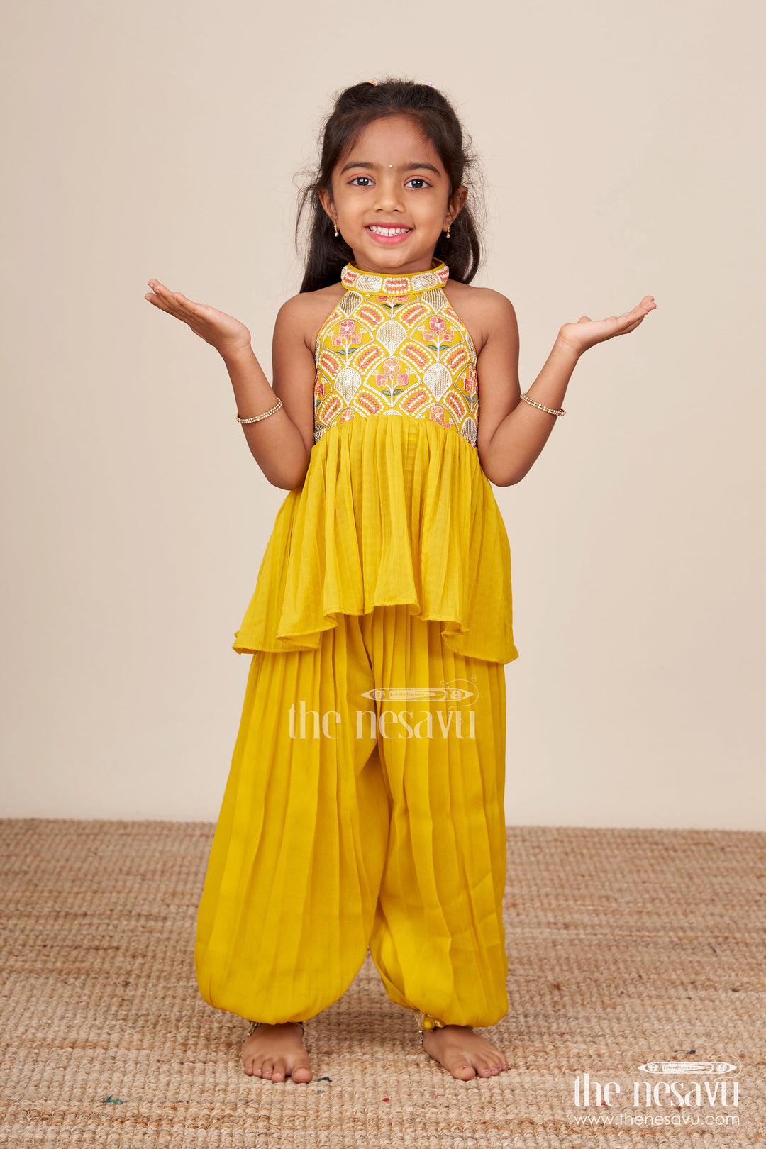 The Nesavu Girls Sharara / Plazo Set Girls Embroidered Sharara Set in Georgette for Weddings and Cultural Events Nesavu Nesavu girls embroidered georgette sharara set weddings festive functions stage performances