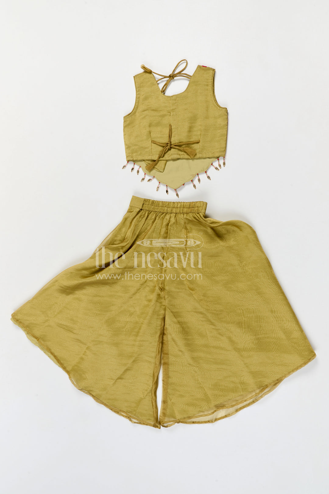 The Nesavu Girls Sharara / Plazo Set Girls Embroidered Sharara Set in Silk Blend for Festive and Wedding Wear Nesavu Nesavu girls viscose blend silk sharara set with embroidered yoke for festive wear