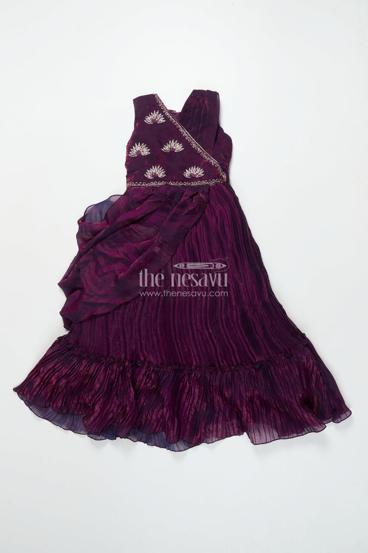 The Nesavu Girls Casual Gown Girls Embroidered Yoke Gown for Parties and Festive Celebrations Nesavu 24 (5Y) / Purple GA386A-24 Nesavu girls gown embroidered yoke georgette birthday parties festive occasions