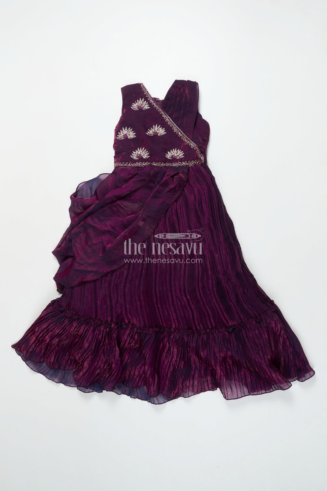 The Nesavu Girls Casual Gown Girls Embroidered Yoke Gown for Parties and Festive Celebrations Nesavu Nesavu girls gown embroidered yoke georgette birthday parties festive occasions