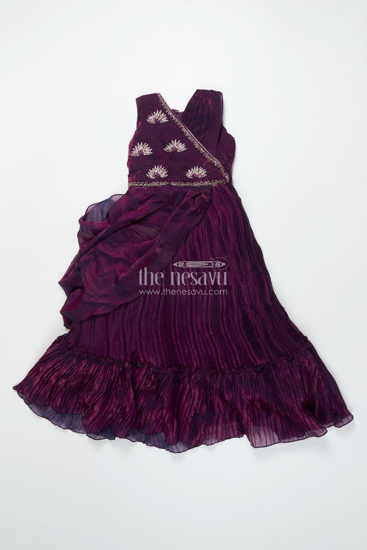 The Nesavu Girls Casual Gown Girls Embroidered Yoke Gown for Parties and Festive Celebrations Nesavu Nesavu girls gown embroidered yoke georgette birthday parties festive occasions