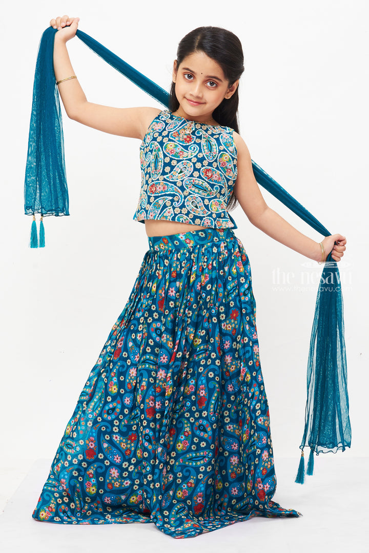 The Nesavu Girls Lehenga Choli Girls Ethereal Chaniya Choli Set with Sheer Dupatta - Splendor of Celebration Nesavu Girls Lachcha Set with Dupatta for Festivities | Elegant Ethnic Attire | The Nesavu