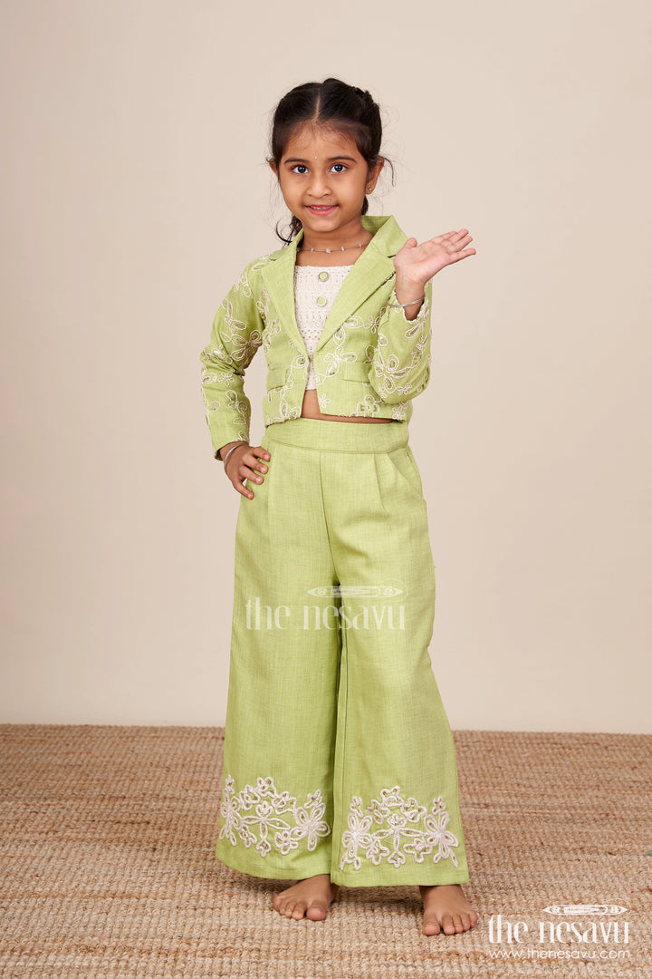 The Nesavu Girls Casual Set Girls Ethnic Blazer Set for Festive Outings and School Celebrations Nesavu 24 (5Y) / Green GPS640A-24 Nesavu girls blazer set ethnic school days festive family gatherings