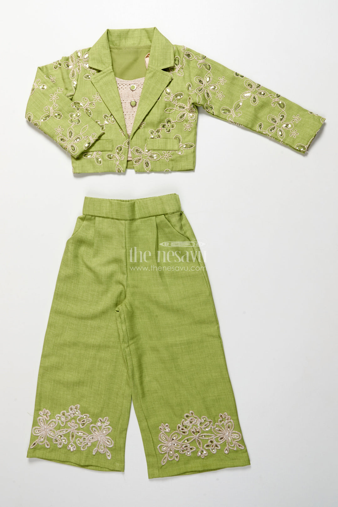 The Nesavu Girls Casual Set Girls Ethnic Blazer Set for Festive Outings and School Celebrations Nesavu Nesavu girls blazer set ethnic school days festive family gatherings