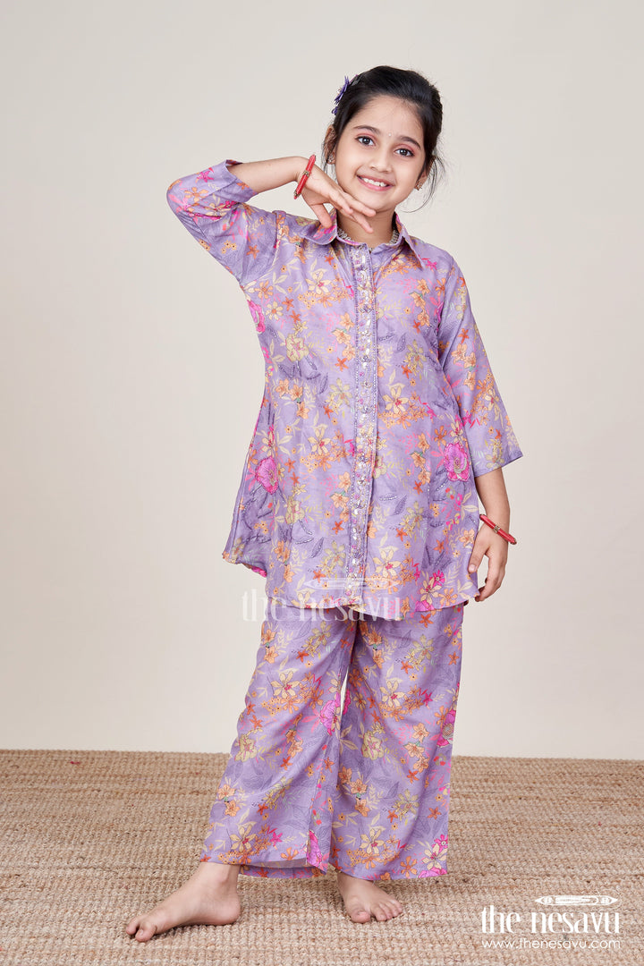 The Nesavu Girls Casual Set Girls Ethnic Casual Set with Embroidered Kurta and Pants Nesavu Nesavu girls ethnic casual set embroidered kurta pants festive cultural wear