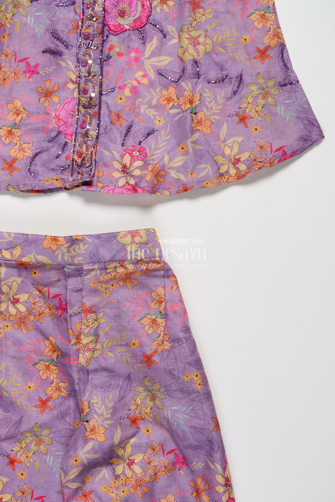 The Nesavu Girls Casual Set Girls Ethnic Casual Set with Embroidered Kurta and Pants Nesavu Nesavu girls ethnic casual set embroidered kurta pants festive cultural wear