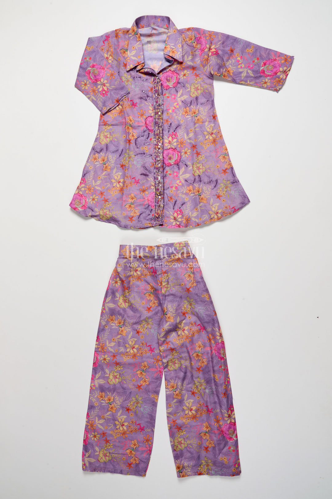 The Nesavu Girls Casual Set Girls Ethnic Casual Set with Embroidered Kurta and Pants Nesavu Nesavu girls ethnic casual set embroidered kurta pants festive cultural wear