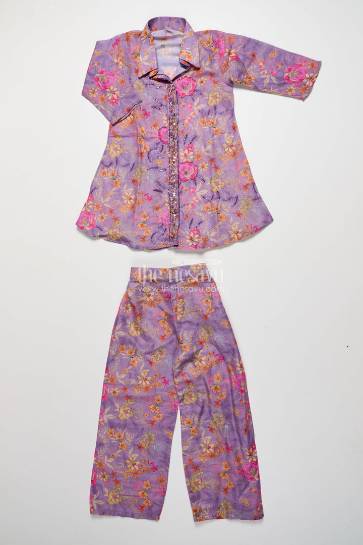 The Nesavu Girls Casual Set Girls Ethnic Casual Set with Embroidered Kurta and Pants Nesavu Nesavu girls ethnic casual set embroidered kurta pants festive cultural wear