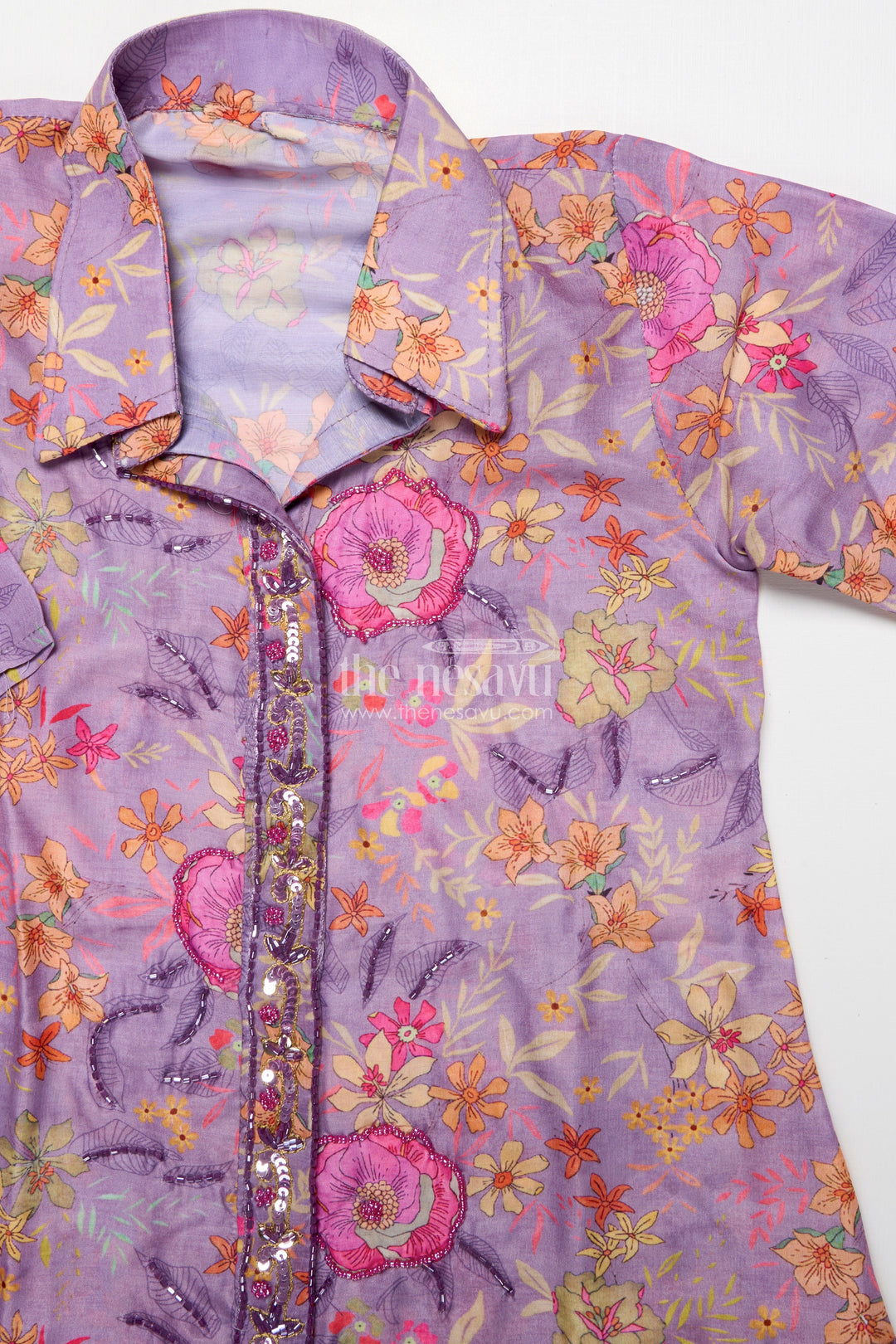 The Nesavu Girls Casual Set Girls Ethnic Casual Set with Embroidered Kurta and Pants Nesavu Nesavu girls ethnic casual set embroidered kurta pants festive cultural wear