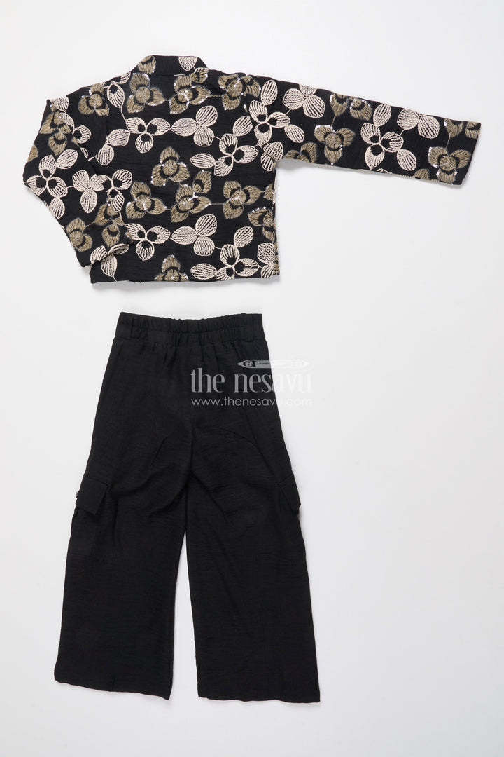 The Nesavu Girls Co-Ord Sets Girls Ethnic Co-Ord Set with Floral Embroidery Perfect for Modern Festive Looks Nesavu Nesavu girls ethnic co-ord set jacket floral embroidery ideal festive modern occasions
