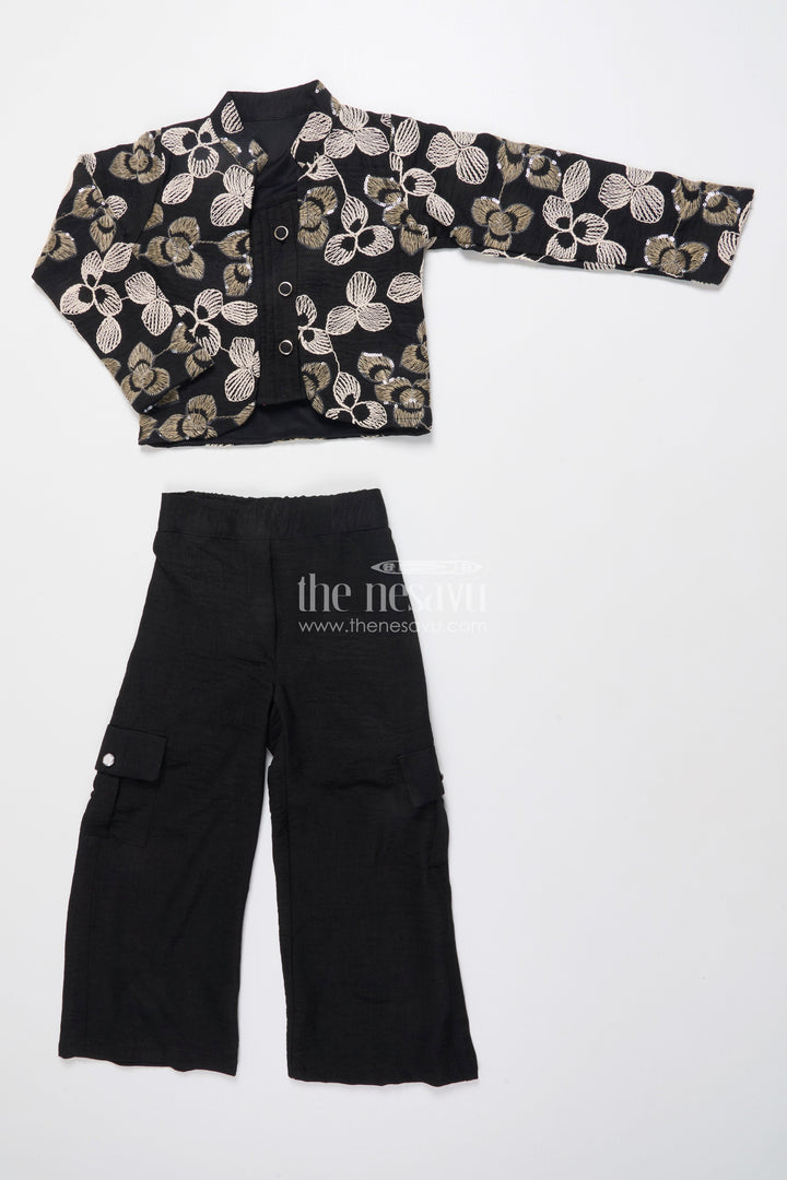 The Nesavu Girls Co-Ord Sets Girls Ethnic Co-Ord Set with Floral Embroidery Perfect for Modern Festive Looks Nesavu Nesavu girls ethnic co-ord set jacket floral embroidery ideal festive modern occasions