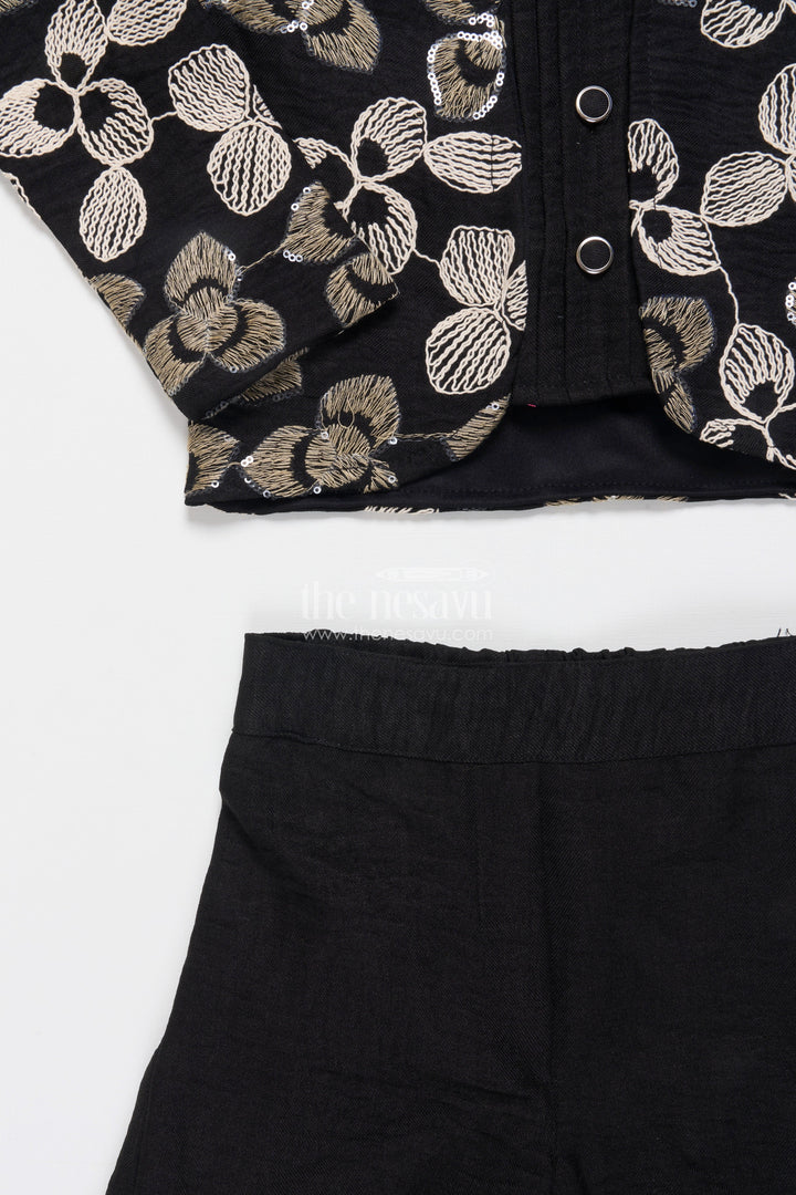 The Nesavu Girls Co-Ord Sets Girls Ethnic Co-Ord Set with Floral Embroidery Perfect for Modern Festive Looks Nesavu Nesavu girls ethnic co-ord set jacket floral embroidery ideal festive modern occasions