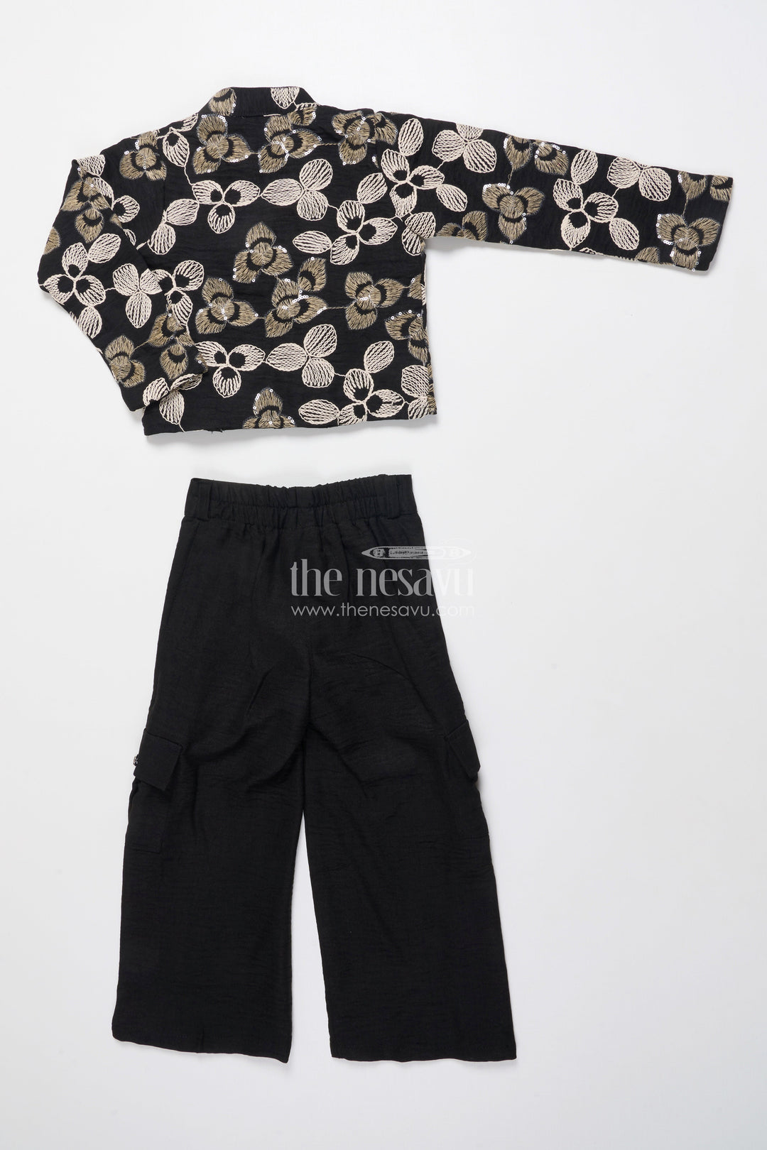 The Nesavu Girls Co-Ord Sets Girls Ethnic Co-Ord Set with Floral Embroidery Perfect for Modern Festive Looks Nesavu Nesavu girls ethnic co-ord set jacket floral embroidery ideal festive modern occasions