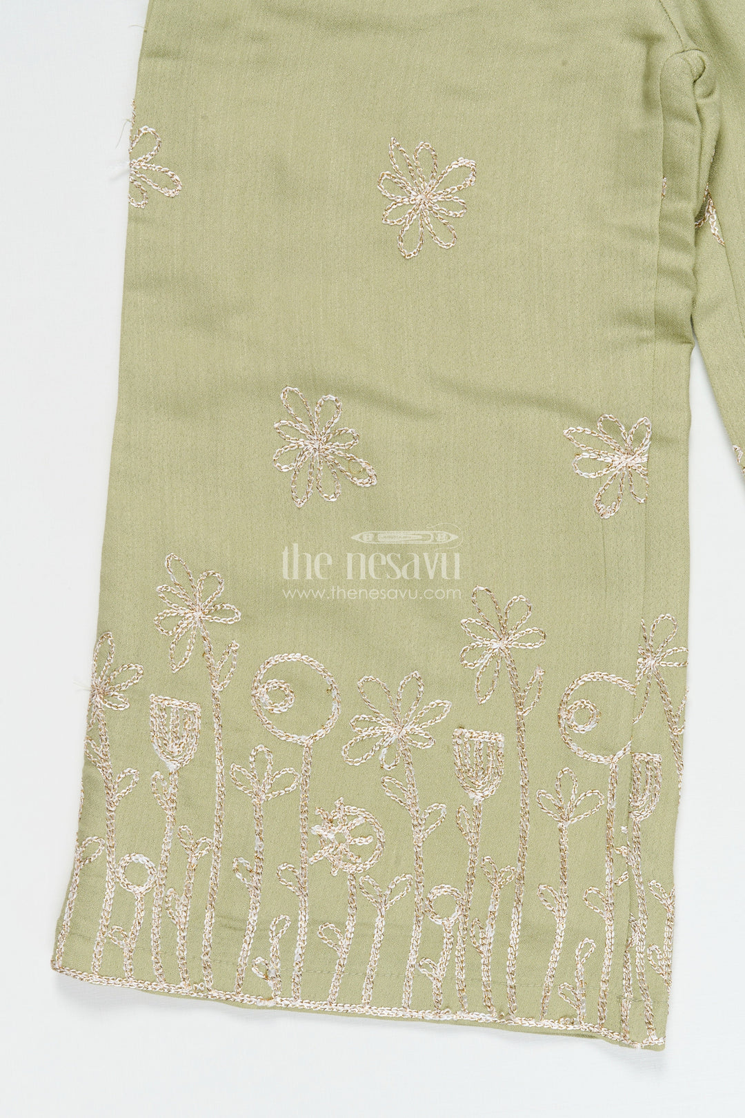 The Nesavu Girls Co-Ord Sets Girls Ethnic Co-Ord Set with Zari Embroidery for Festive and School Events Nesavu Nesavu girls embroidered rayon co-ord set zari work ethnic school festive wear